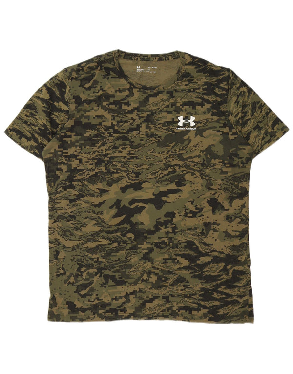 Under Armour Herren Heat Gear T-Shirt Top XL Khaki Camouflage Baumwolle