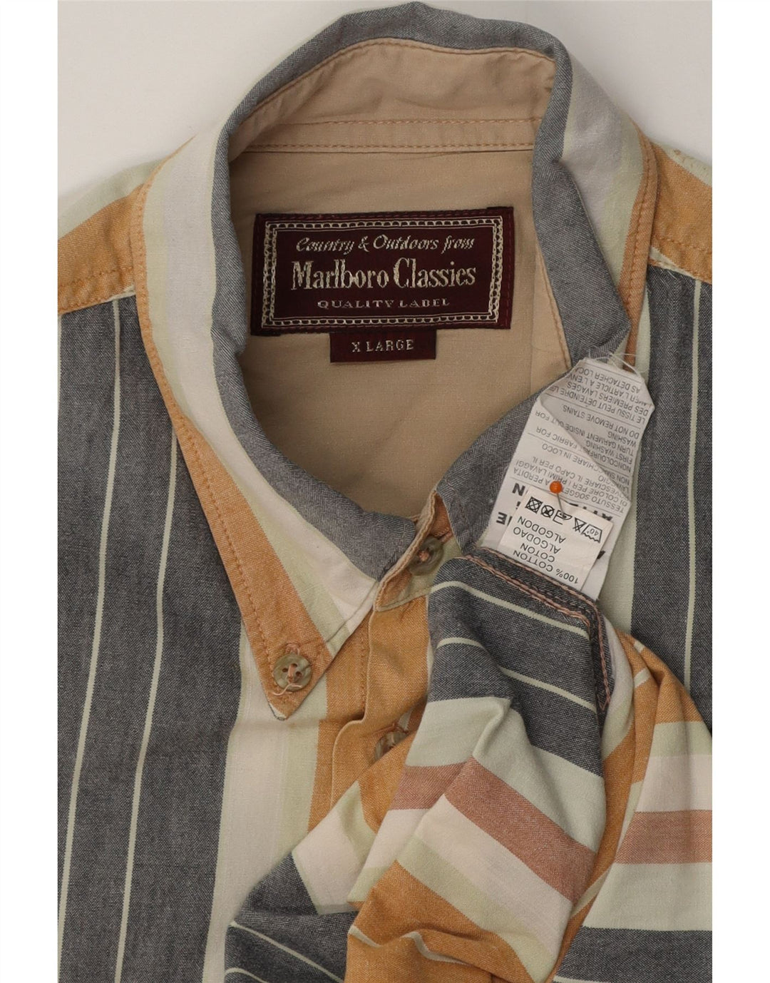 MARLBORO CLASSICS Herren Kurzarmhemd XL Mehrfarbig gestreift aus Baumwolle
