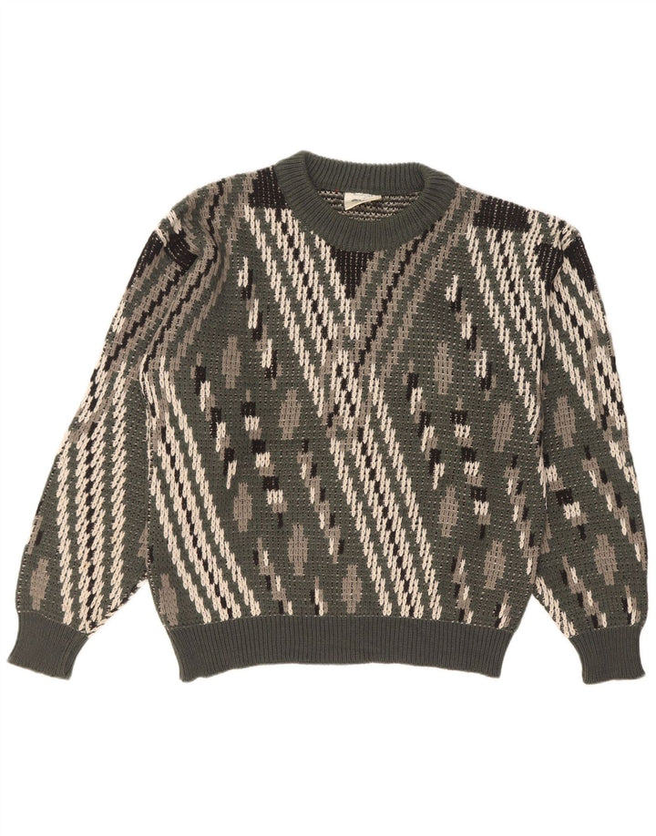 Ciao Herren-Pullover mit Rundhalsausschnitt, groß, grün gestreift, Wolle