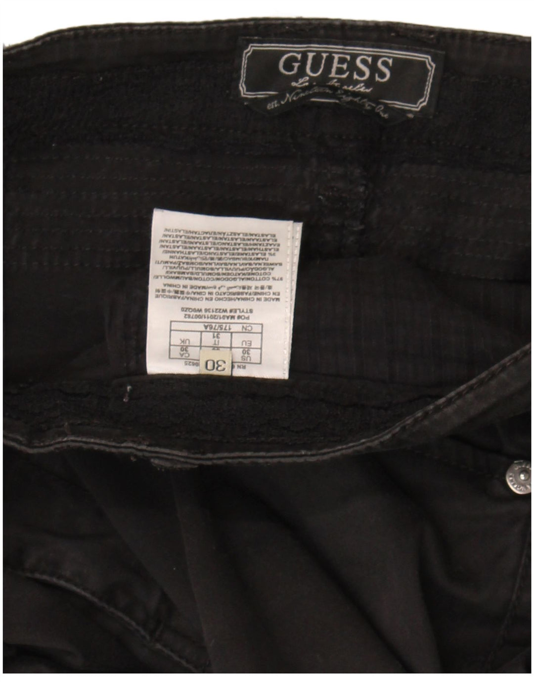 Guess Damen-Kurzhose, W30, L25, schwarze Baumwolle