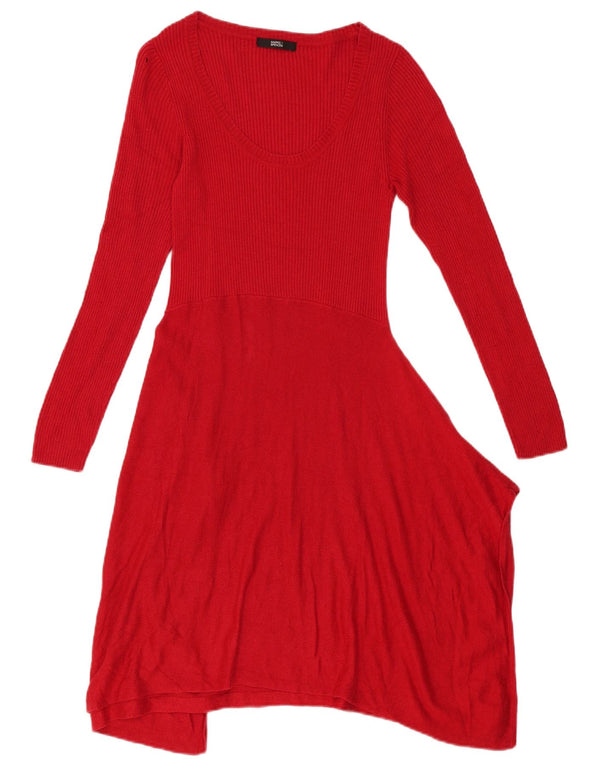 Marks & Spencer Langärmliges, asymmetrisches Pulloverkleid für Damen, Gr. 10, Größe S, Rot