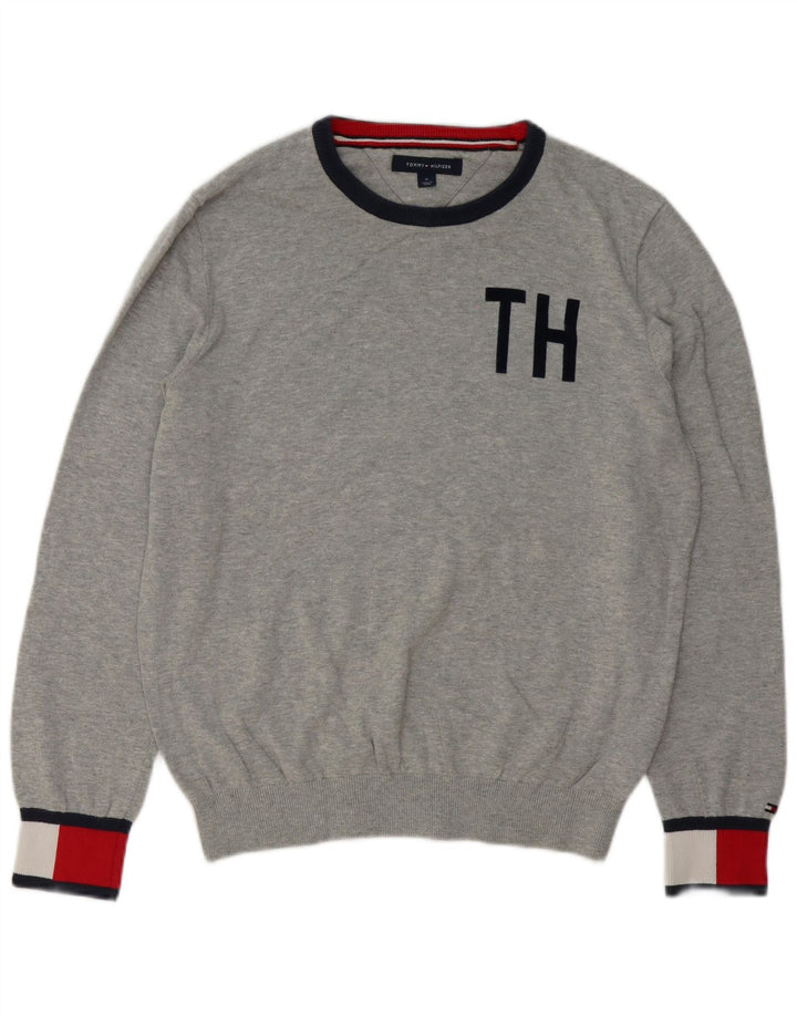 TOMMY HILFIGER Herren-Pullover mit Rundhalsausschnitt, Mittelgrau, Farbblock