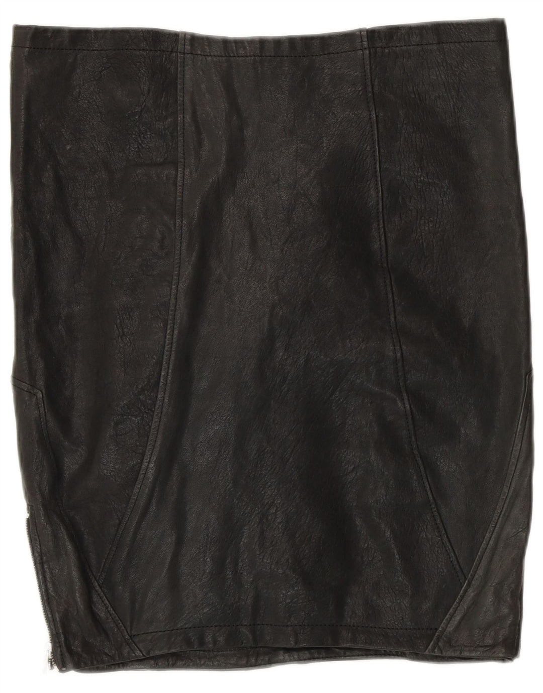 VINTAGE Damen Lederrock UK 12 Medium W30 Schwarzes Patchwork-Leder