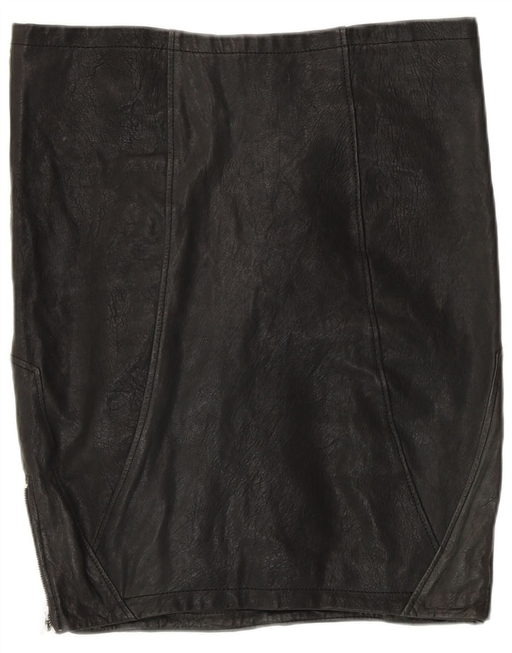 VINTAGE Damen Lederrock UK 12 Medium W30 Schwarzes Patchwork-Leder