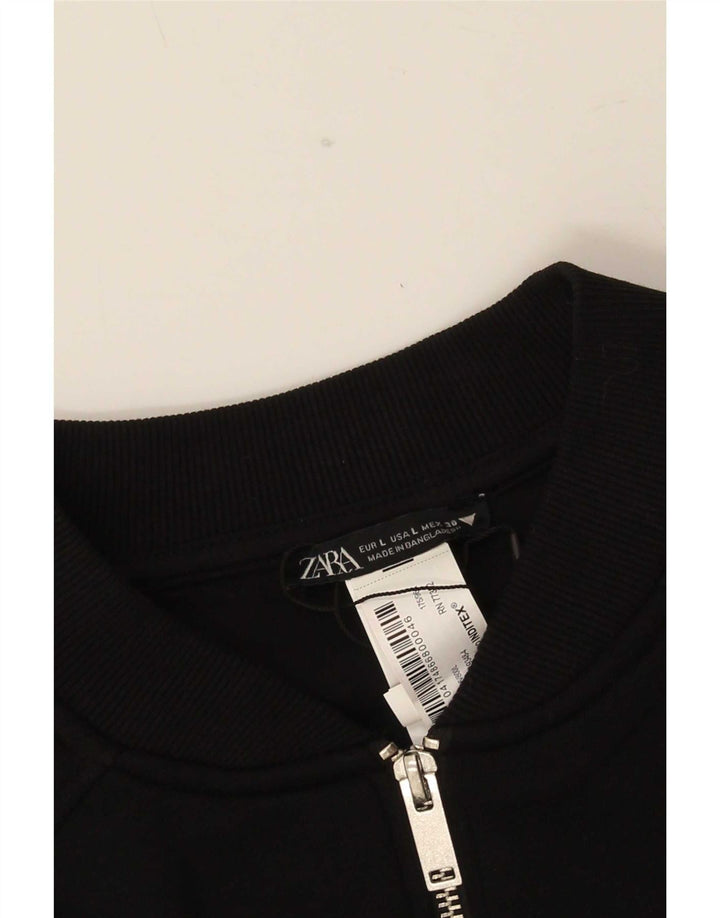 Zara Damen Bomberjacke UK 16 Große schwarze Baumwolle