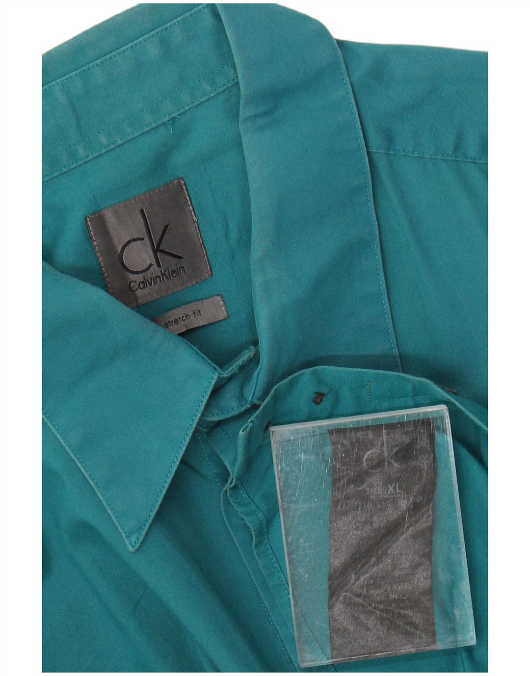 CALVIN KLEIN Herren Stretchhemd XL Grüne Baumwolle