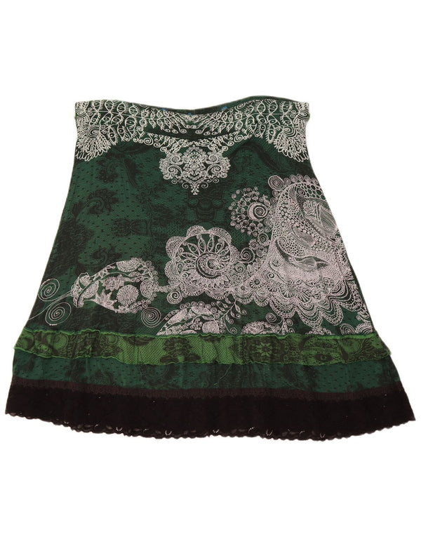 Desigual Damen A-Linien-Rock mit hoher Taille, Größe 2XL, W36, grünes Paisleymuster