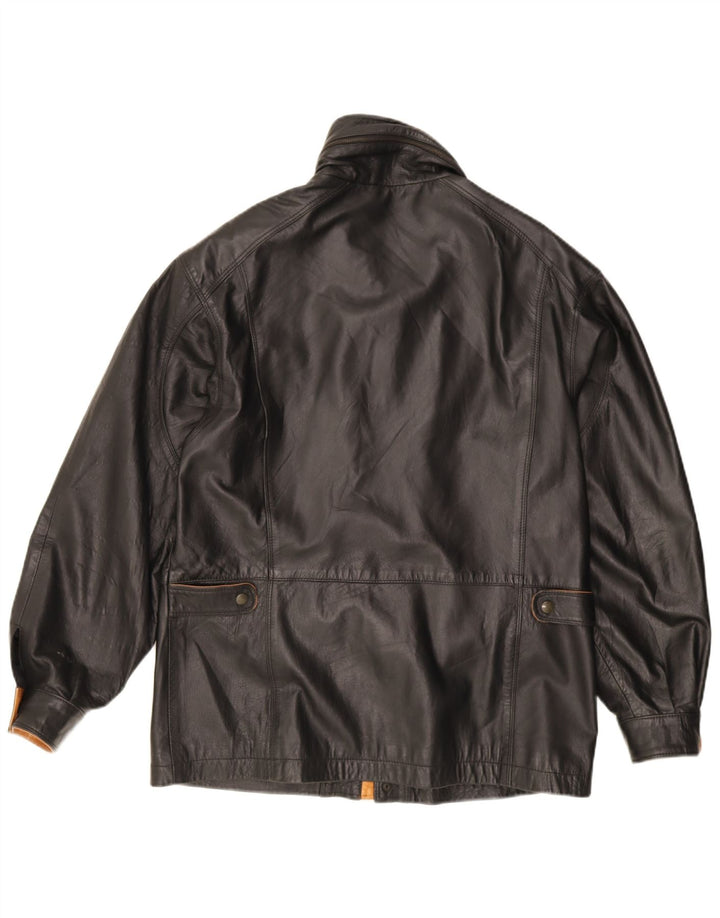Vintage Herren-Lederjacke mit Kapuze, UK 40, großes schwarzes Leder