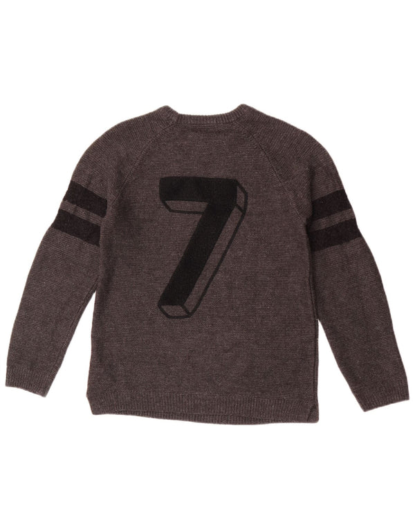 Zara Jungen-Pullover mit grafischem U-Boot-Ausschnitt, 11–12 Jahre, grau gestreiftes Acryl
