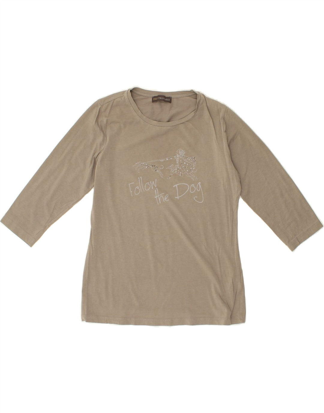 TRUSSARDI Womens Graphic Top 3/4 Sleeve UK 12 Medium Grey Cotton Vintage Trussardi and Second-Hand Trussardi from Messina Hembry 