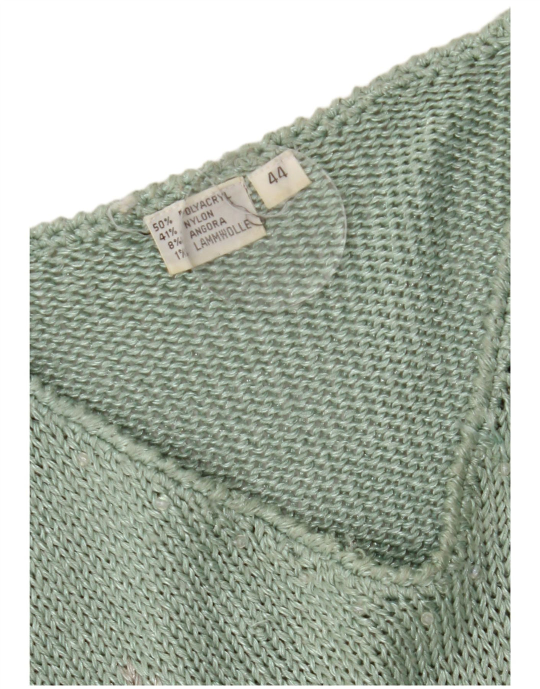 VINTAGE Womens Crochet V-Neck Jumper Sweater IT 44 Medium Green Geometric
