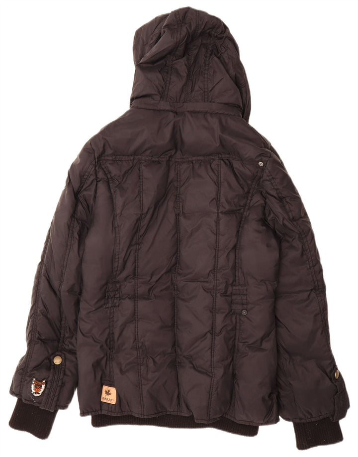 KHUJO Wattierte Damenjacke mit Kapuze, UK 16, Größe L, schwarzes Nylon