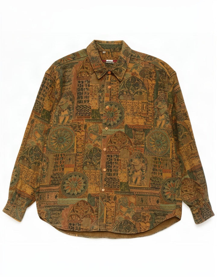 Vintage Herren Hemd mit abstraktem Muster XL Khaki