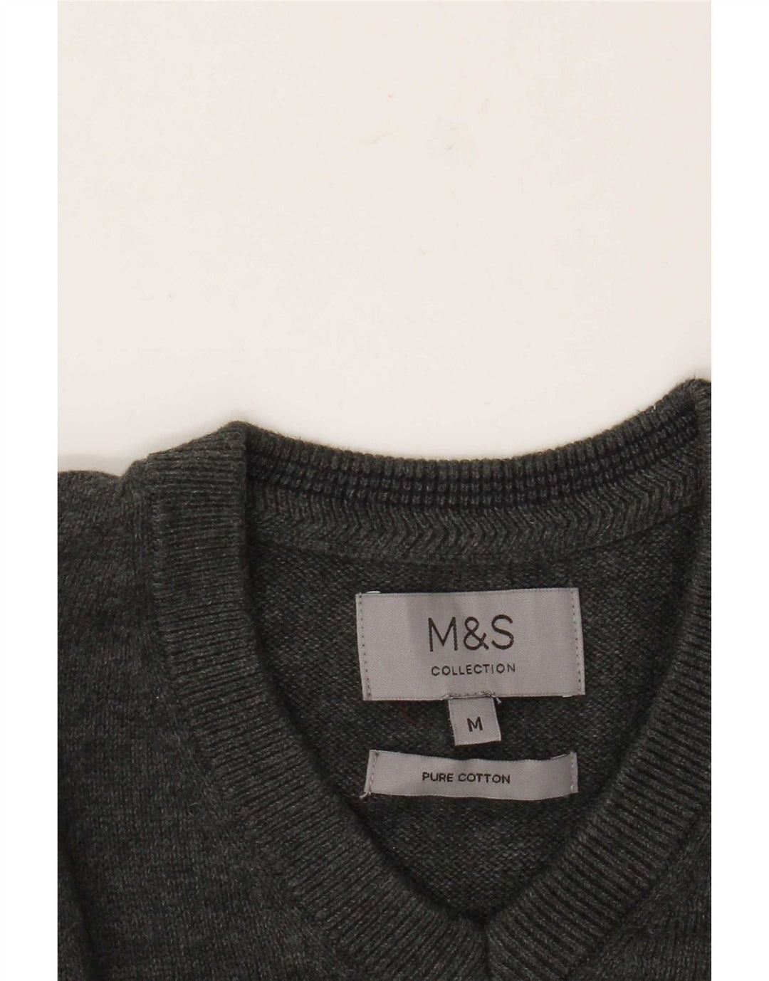 Marks & Spencer Herren-Pullover mit V-Ausschnitt aus mittelgrauer Baumwolle