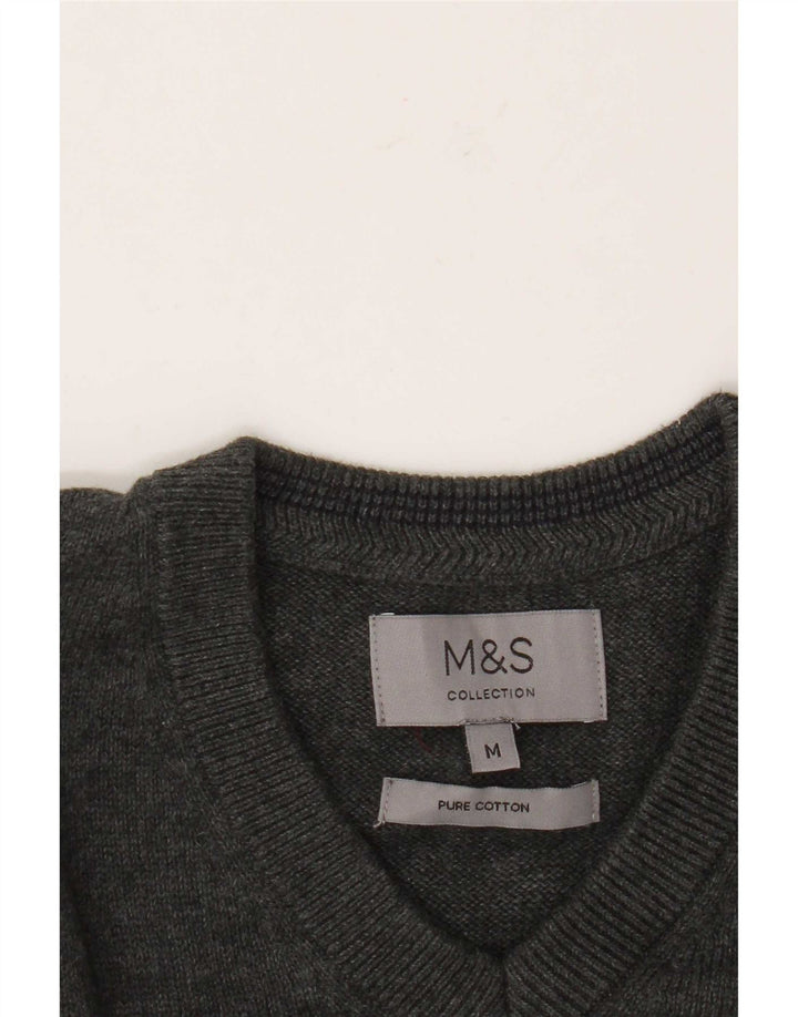 Marks & Spencer Herren-Pullover mit V-Ausschnitt aus mittelgrauer Baumwolle