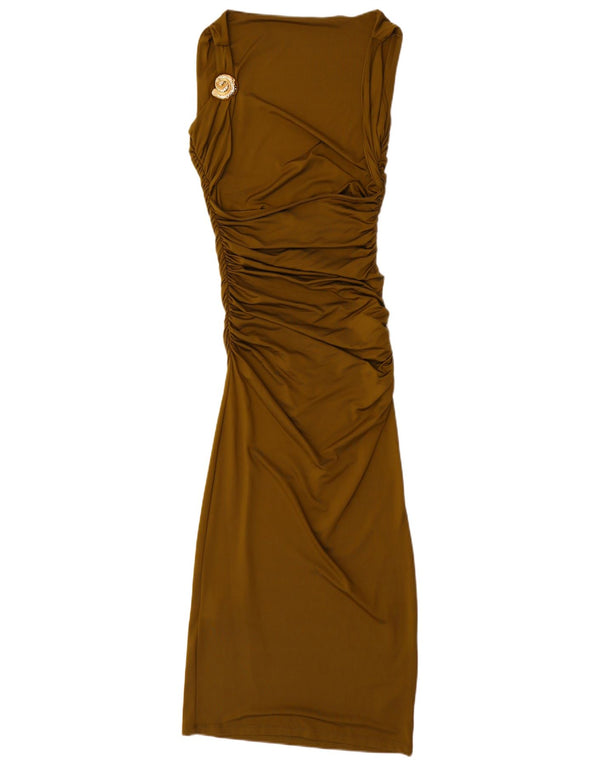 Zara Damen Ärmelloses, figurbetontes Kleid UK 12 Medium Khaki Polyamid