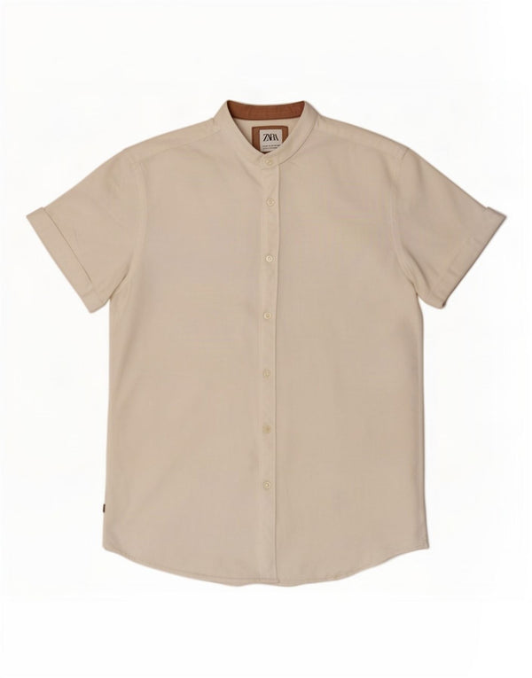 Zara Herren Kurzarm-Slim-Fit-Hemd Mittelweiß