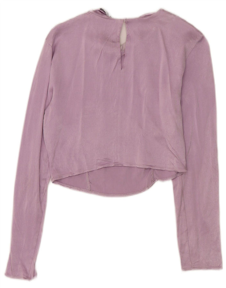 Zara Damen Crop Langarm-Blusenoberteil UK 12 Mittelviolett