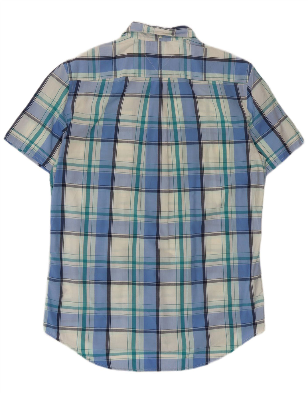 Tommy Hilfiger Herren Kurzarm-Hemd mit individueller Passform, mittelblau karierte Baumwolle