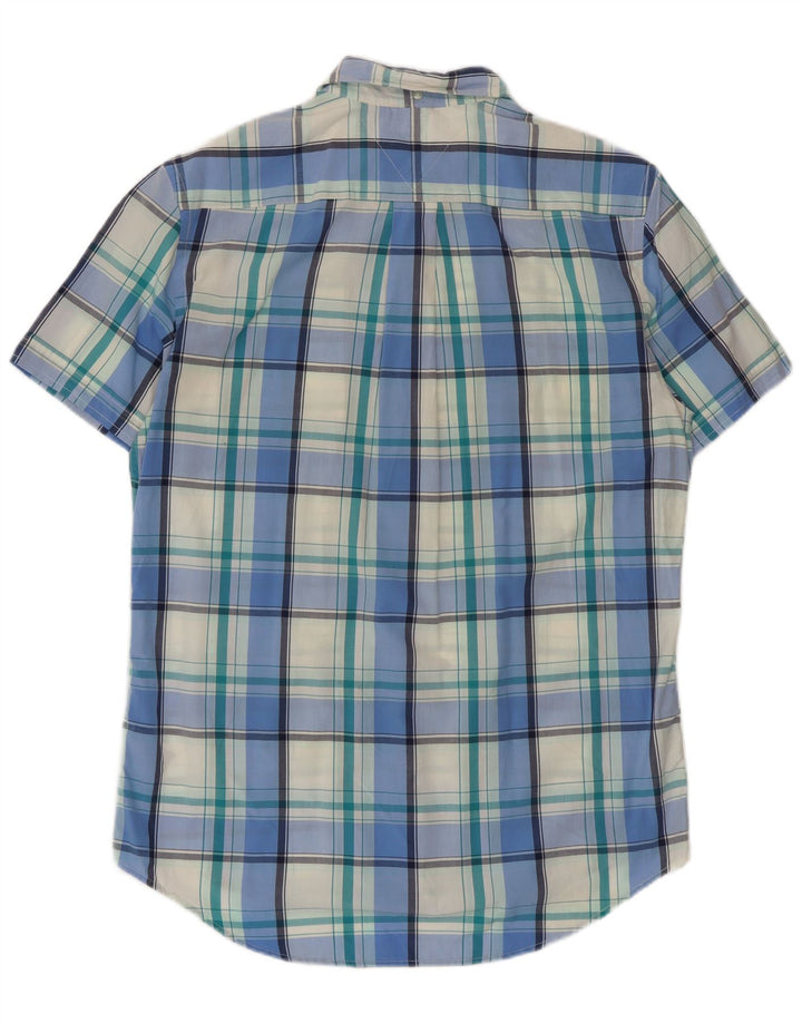 Tommy Hilfiger Herren Kurzarm-Hemd mit individueller Passform, mittelblau karierte Baumwolle