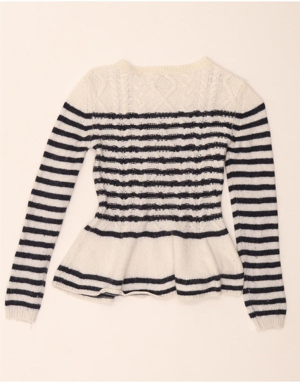 MASSIMO DUTTI Damen Pullover mit tailliertem U-Boot-Ausschnitt, Gr. 8, Weiß