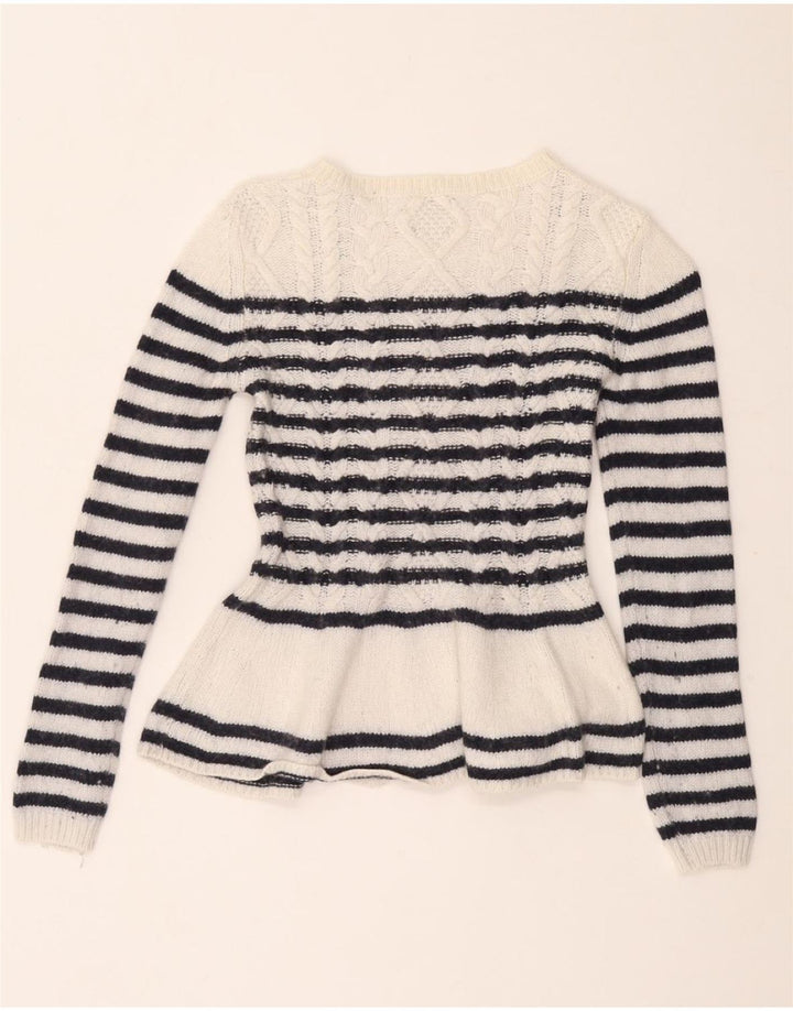 MASSIMO DUTTI Damen Pullover mit tailliertem U-Boot-Ausschnitt, Gr. 8, Weiß