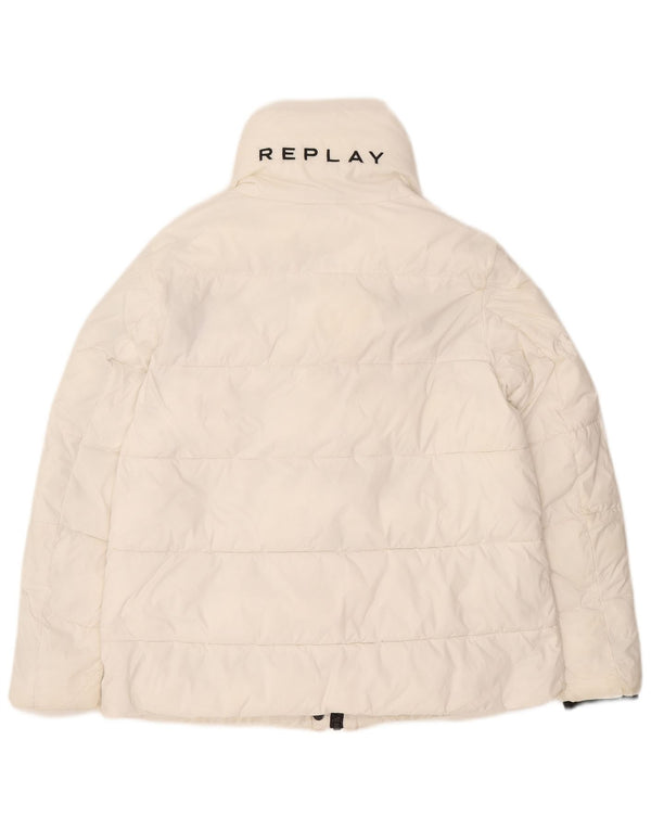 Replay Womens Graphic Oversized Wattierte Jacke UK 6 XS Weiß Polyester