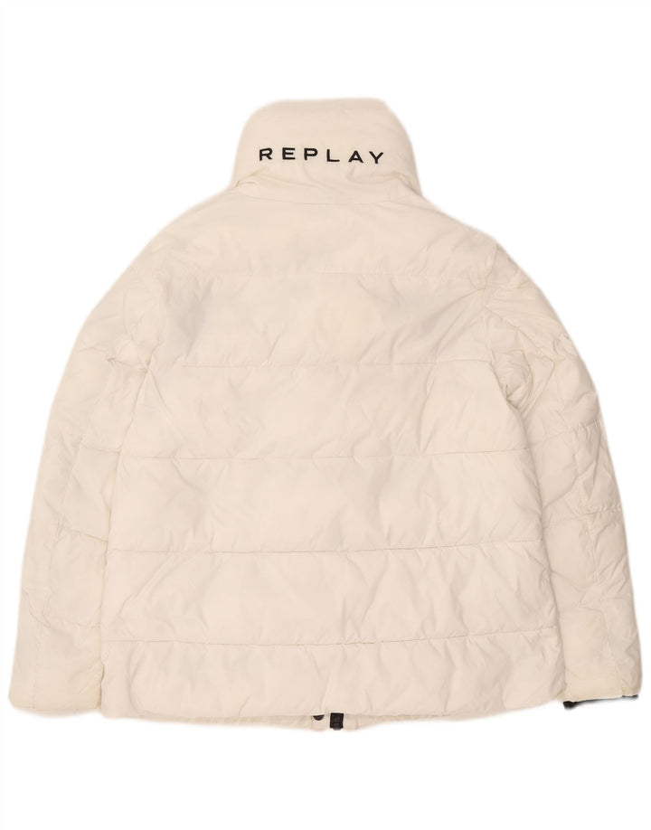 Replay Womens Graphic Oversized Wattierte Jacke UK 6 XS Weiß Polyester