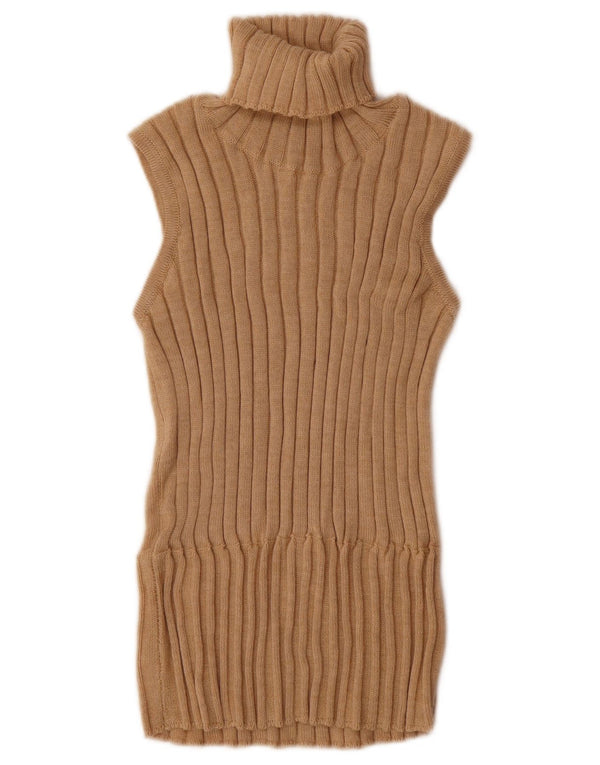 Vintage Damen Rollkragenweste Tank Top UK 12 Mittelbeige Merinowolle