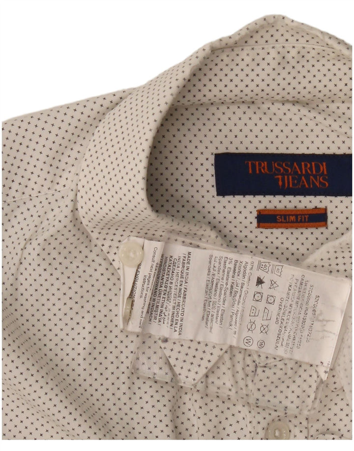 Trussardi Jeans Herren-Hemd mit abstraktem Muster, schmale Passform, mittelweiße Baumwolle