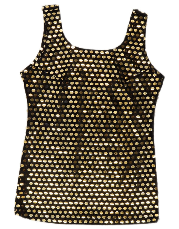 Vintage Damen Ärmelloses Blusentop UK 10 Small Schwarz Polyester