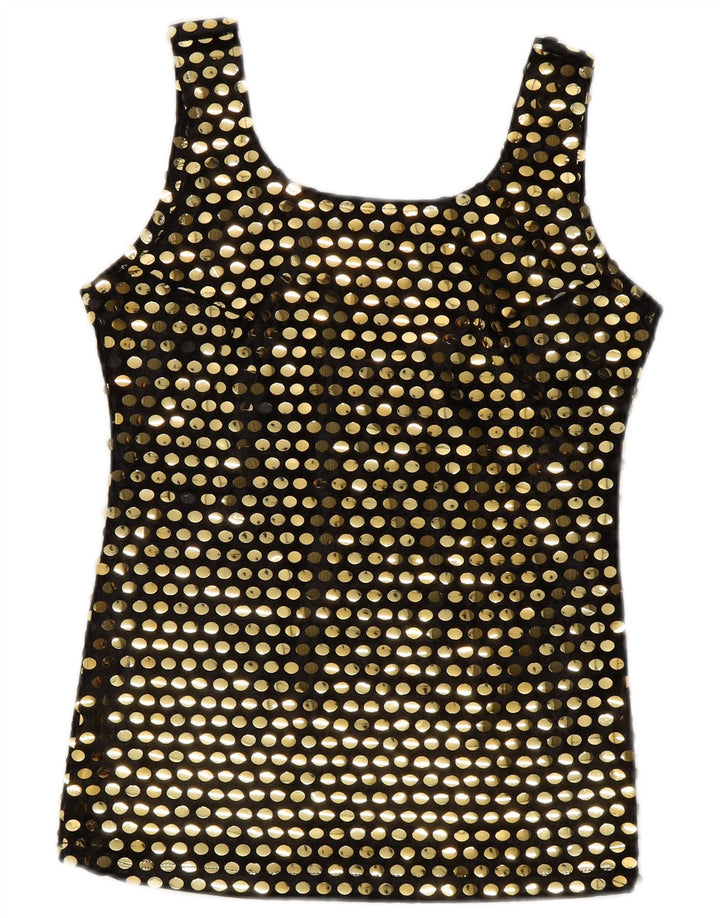 Vintage Damen Ärmelloses Blusentop UK 10 Small Schwarz Polyester