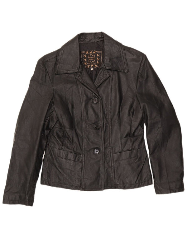 Vintage Damen 3 Knopf Leder Blazer Jacke UK 14 Large Schwarz