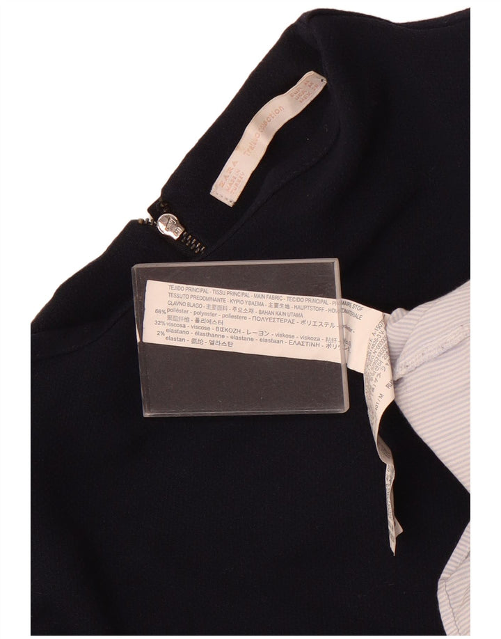 Zara Damen Langarm-Tunika-Oberteil UK 12 Medium Marineblau Farbblock