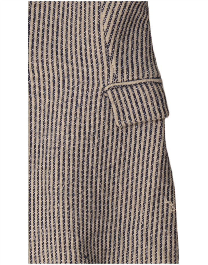 Zara Damen 1-Knopf-Blazerjacke UK 12 Mittelblaue Nadelstreifen-Baumwolle