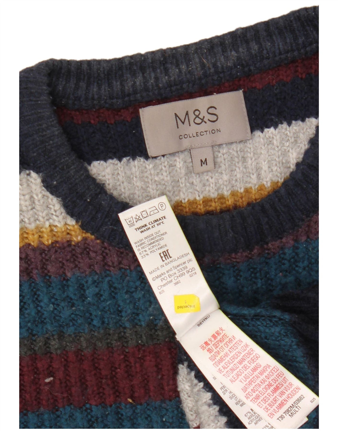 Marks & Spencer Herren-Pullover mit Rundhalsausschnitt, mittelgroß, mehrfarbig gestreift
