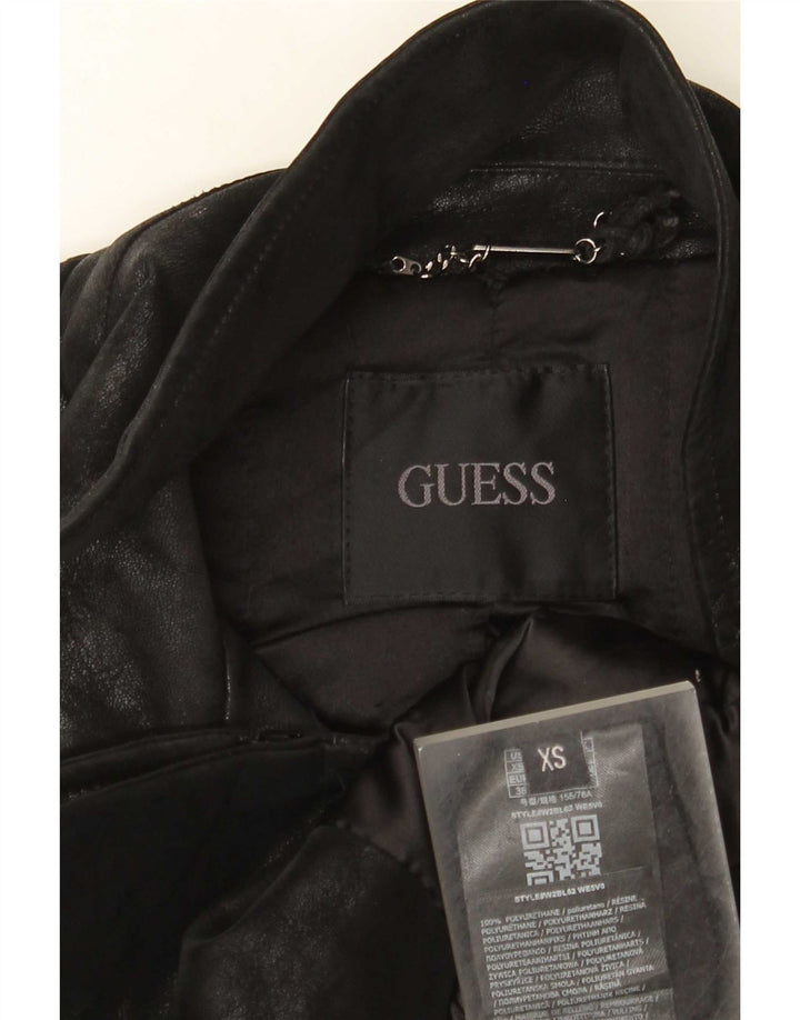 Guess Damen-Bikerjacke aus Kunstleder, UK 4 XS, schwarzes Polyurethan
