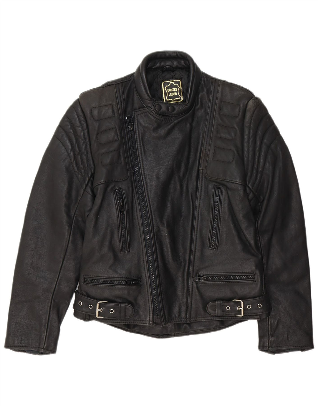 Vintage Herren Leder Bikerjacke EU 48 Mittelschwarzes Leder