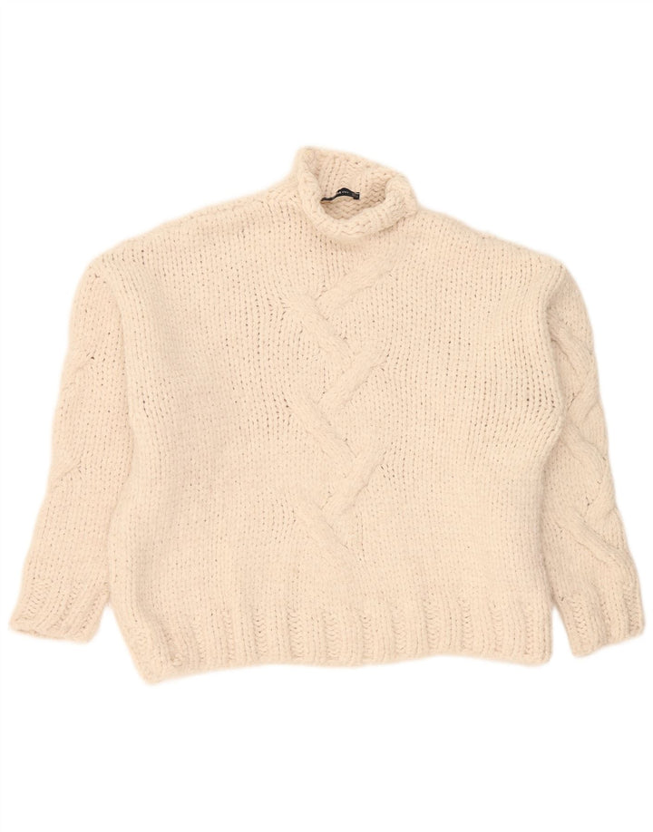 Zara Damen-Pullover mit Rollkragen, übergroß, Größe 40, Weiß, Acryl