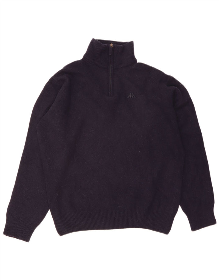 Kappa Herren-Pullover mit Reißverschluss am Hals, groß, marineblaue Lammwolle
