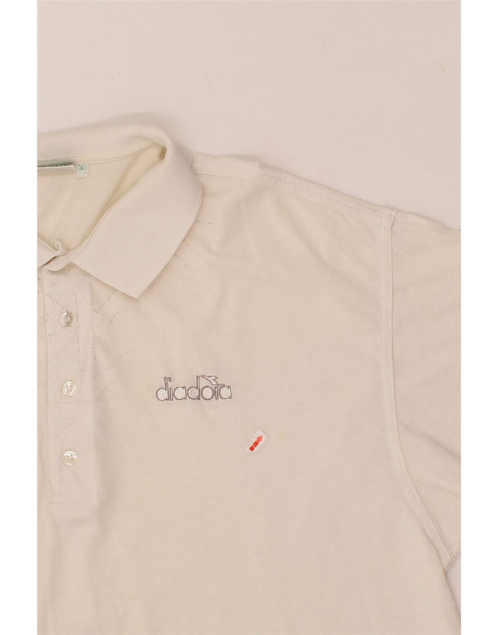 DIADORA Mens Abstract Pattern Graphic Polo Shirt Large White Cotton Vintage Diadora and Second-Hand Diadora from Messina Hembry 