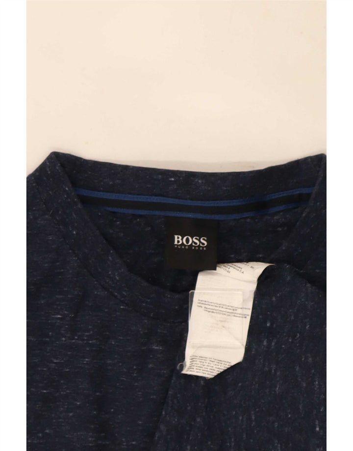 Hugo Boss Herren-T-Shirt-Oberteil aus mittelblauer, melierter Baumwolle