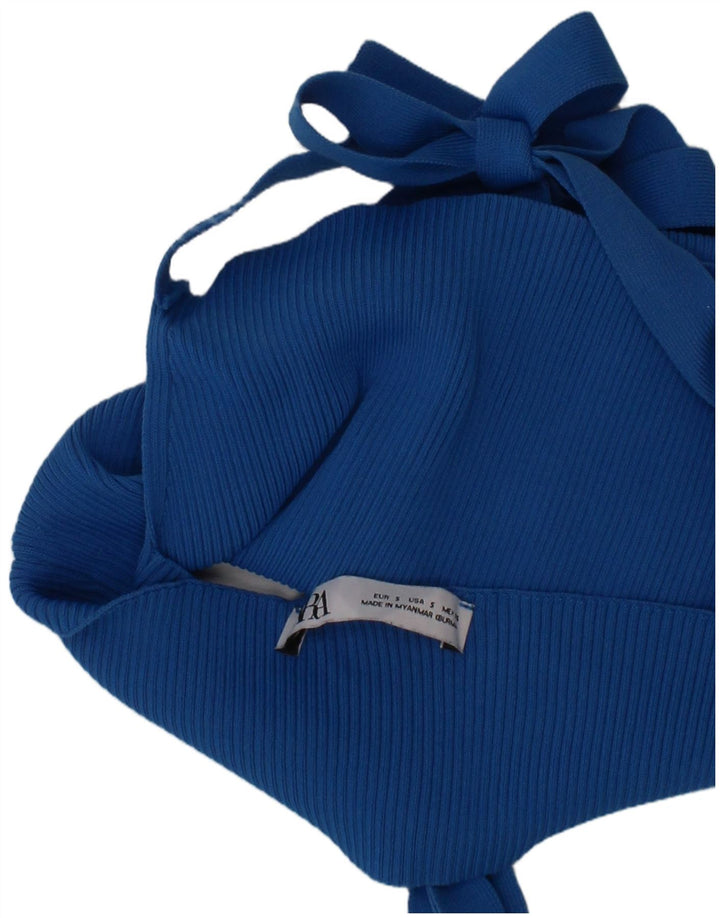 Zara Damen Crop Neckholder Top Small Blau
