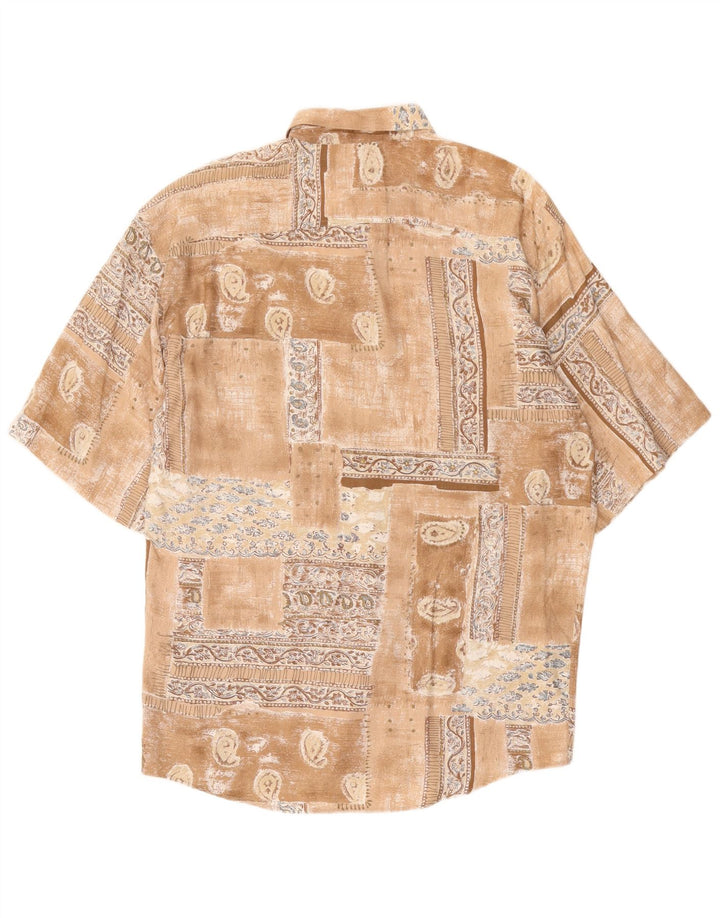 VINTAGE Herren Kurzarmhemd Großes braunes Patchwork
