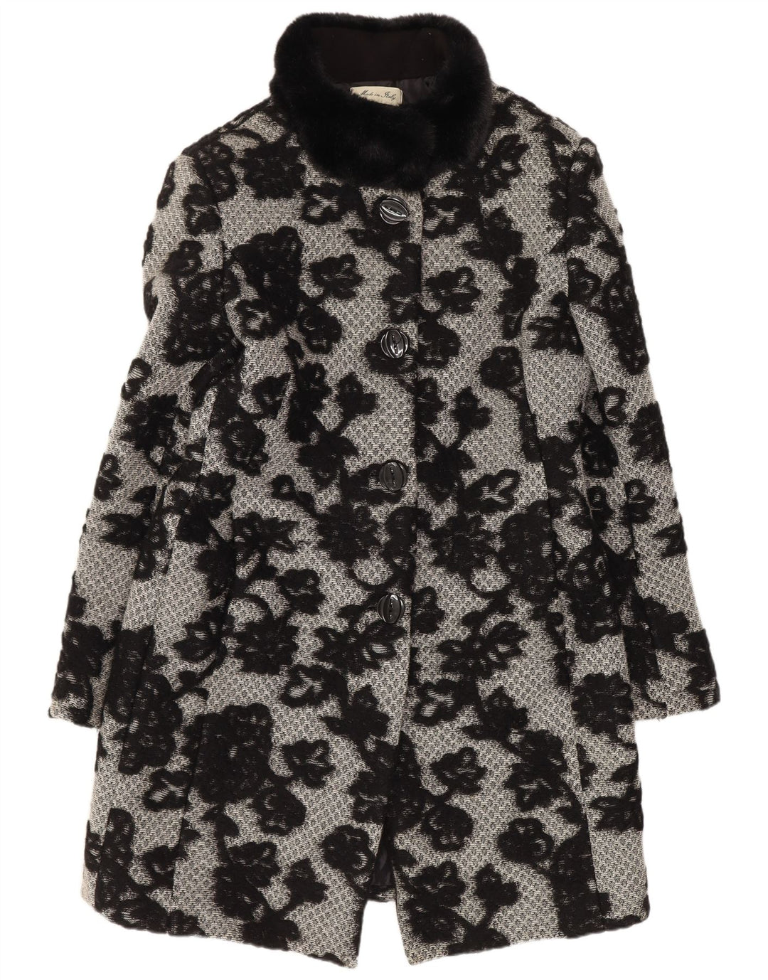 Vintage Damen Mantel UK 12 Medium Schwarz Floral Classic