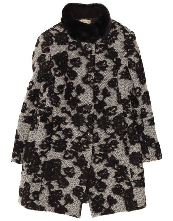Vintage Damen Mantel UK 12 Medium Schwarz Floral Classic