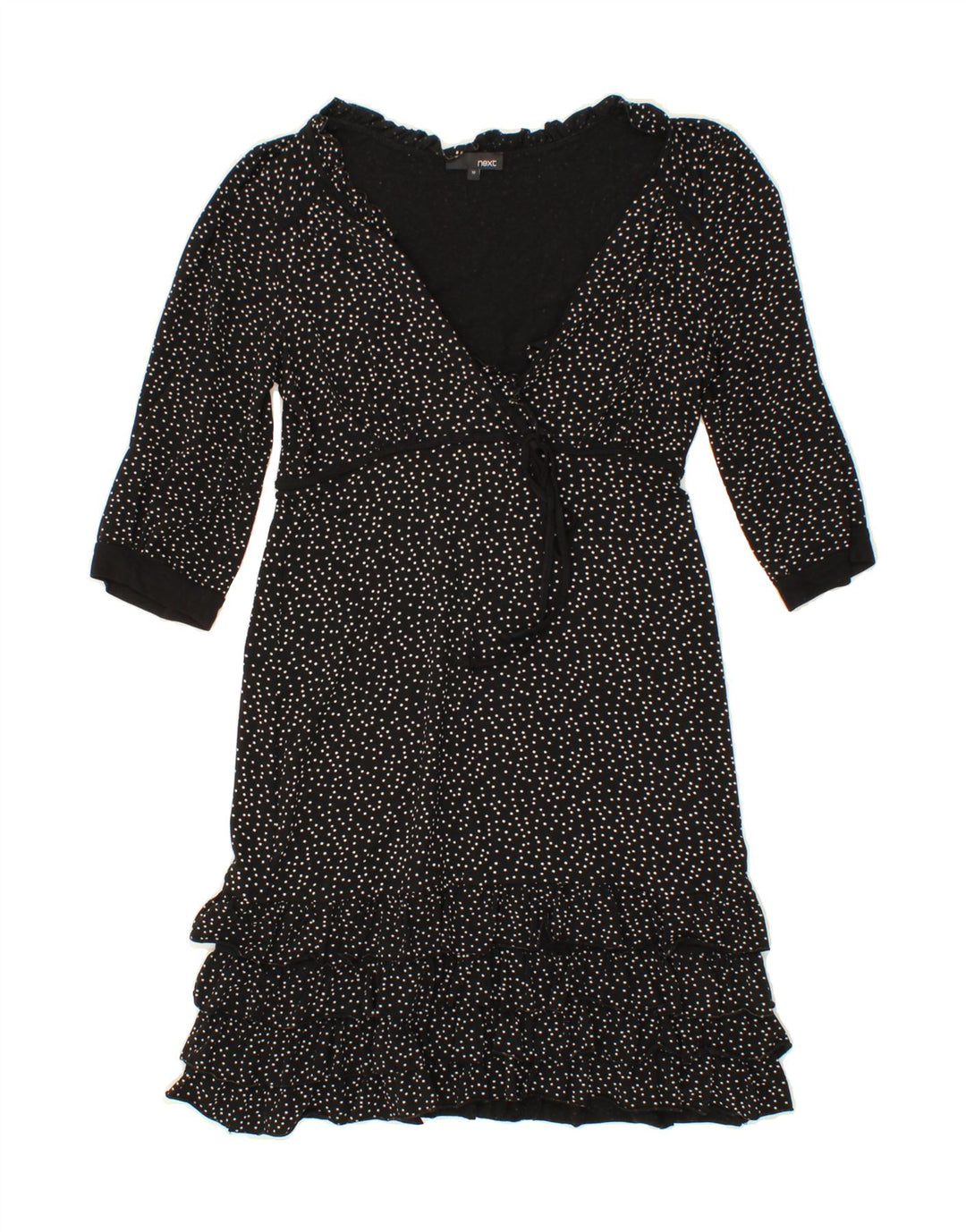 NEXT Womens 3/4 Sleeve Basic Dress UK 10 Small  Black Spotted Viscose Vintage Next and Second-Hand Next from Messina Hembry 