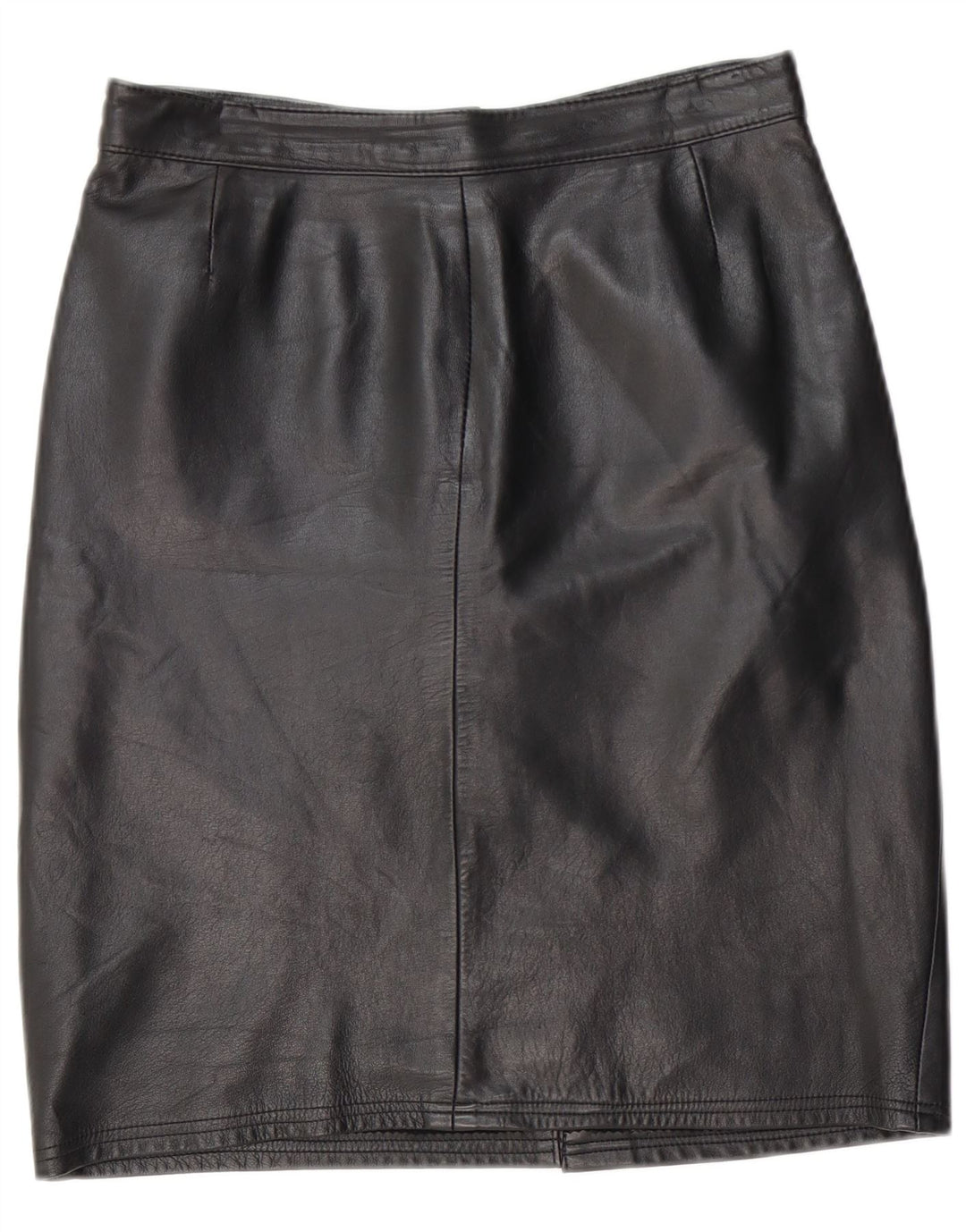 VINTAGE Damen Lederrock IT 44 Medium W28 Schwarzes Leder