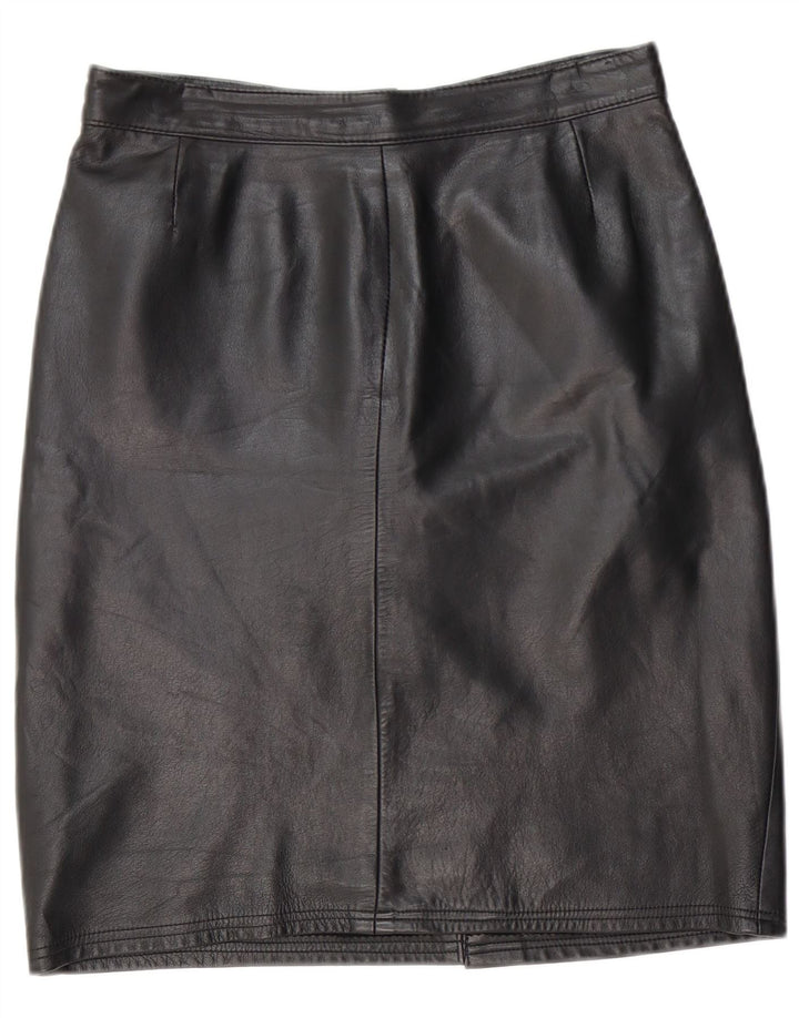 VINTAGE Damen Lederrock IT 44 Medium W28 Schwarzes Leder