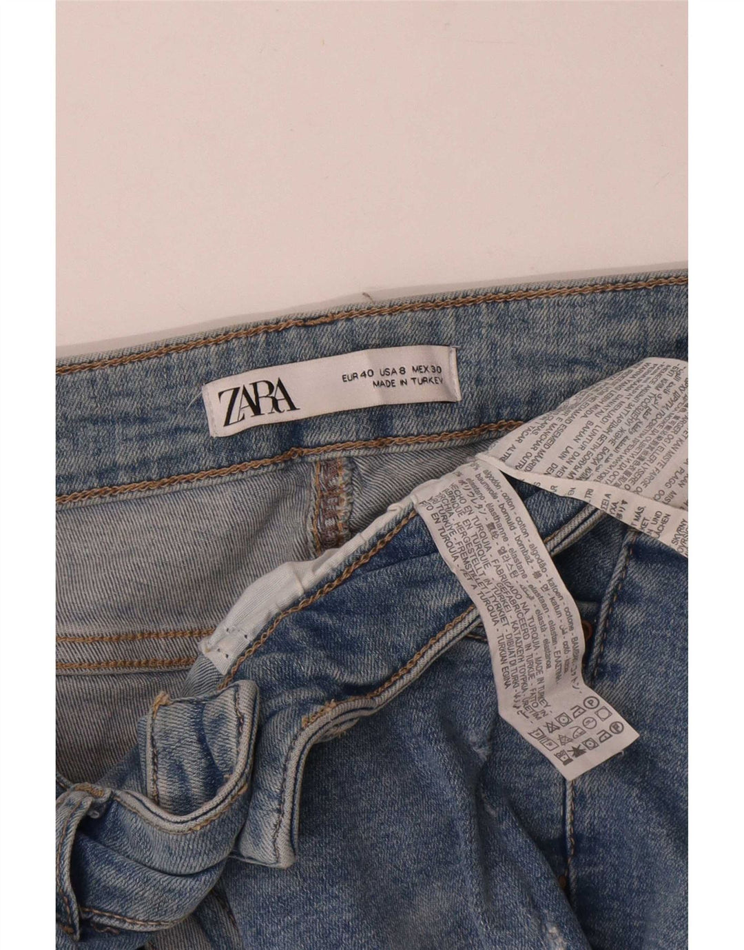 Zara Damen Distressed-Cropped-Jeans EU 40 Medium W30 L25 Blaue Baumwolle